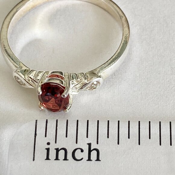 Vintage Silver Red Garnet Stone Solitaire Cocktail Ring 6 8 9 Plated Victorian - Picture 12 of 12